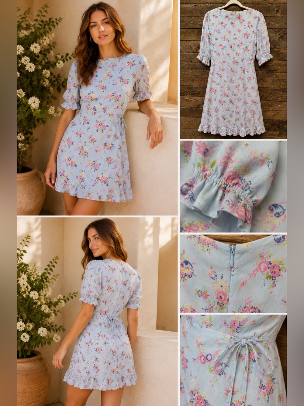 Faithfull The Brand Florence Blue Juliette Floral Dress NWT Size M